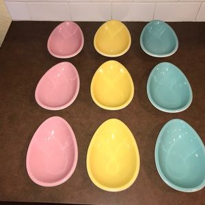 9 Chantal Egg Shaped Dish Easter Pastels Pink Yellow Green 8oz Dish 93-EG12